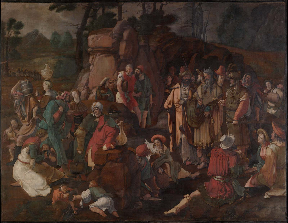 Moïse et les Israélites après le miracle de l'eau jaillissant du rocher - Lucas van Leyden image 1 reproduction artisanale de tableau