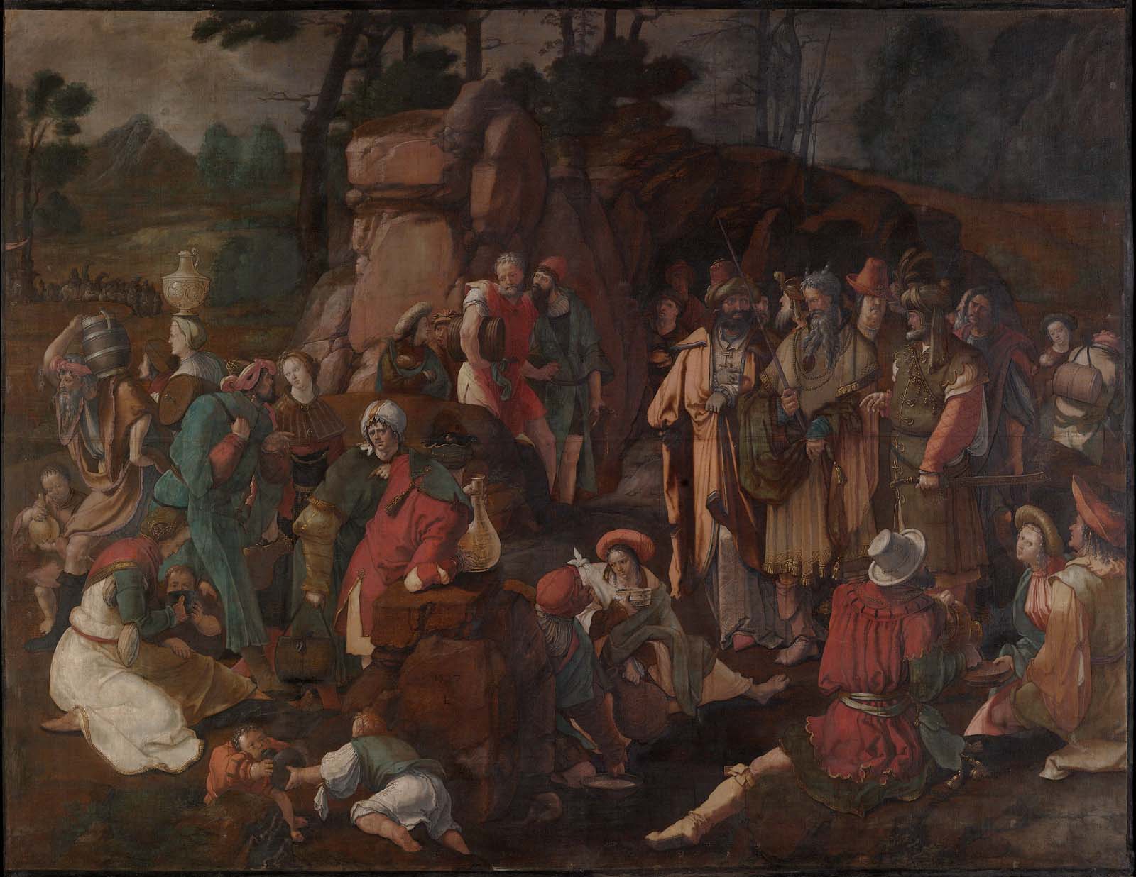 Moïse et les Israélites après le miracle de l'eau jaillissant du rocher - Lucas van Leyden image 1 reproduction artisanale de tableau