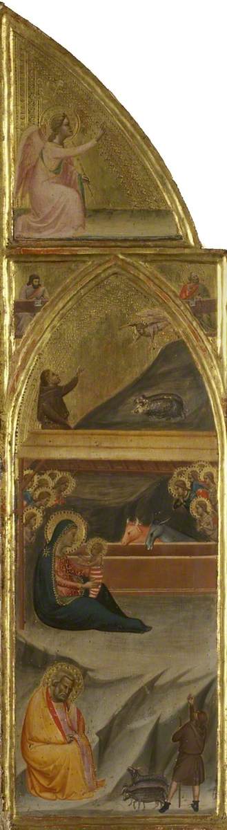 Nativité et deux évangélistes et l’ange de l’Annonciation (triptyque volet gauche) (recto) - Bernardo Daddi - Alpha