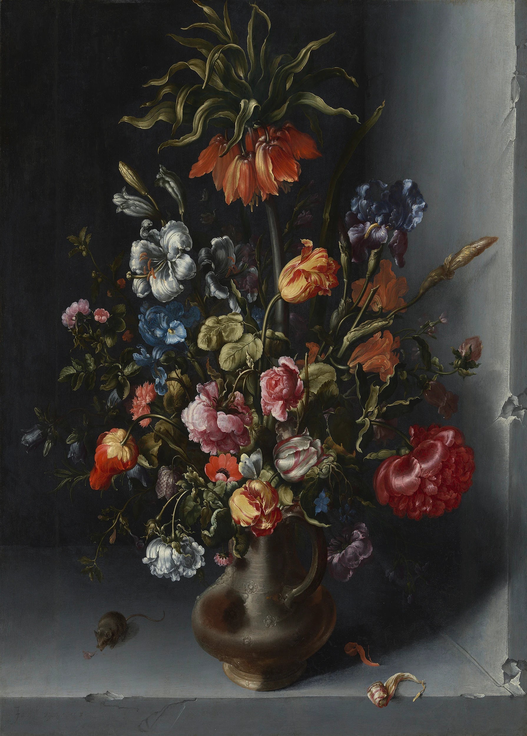 Nature morte aux fleurs avec une couronne impériale dans une niche en pierre - Jacob Vosmaer