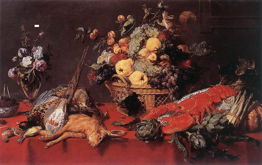 Nature morte avec un panier de fruits, un écureuil et un chat - Frans Snyders image 1 tableau peint à l’huile sur toile