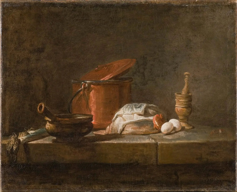 नैचर मोर्टे avec ustensiles de cuisine et légumes - Jean Siméon Chardin