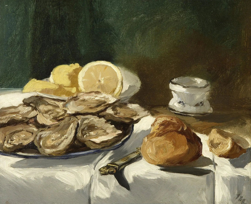 मृत प्रकृति, सीप, नींबू, ब्रीओच - Édouard Manet