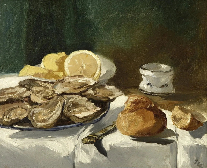 मृत प्रकृति, सीप, नींबू, ब्रीओच - Édouard Manet