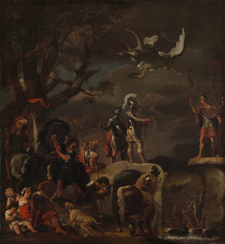 Les négociations de paix entre Claudius Civilis et Quintus Petillius Cerealis sur le pont démoli - Ferdinand Bol