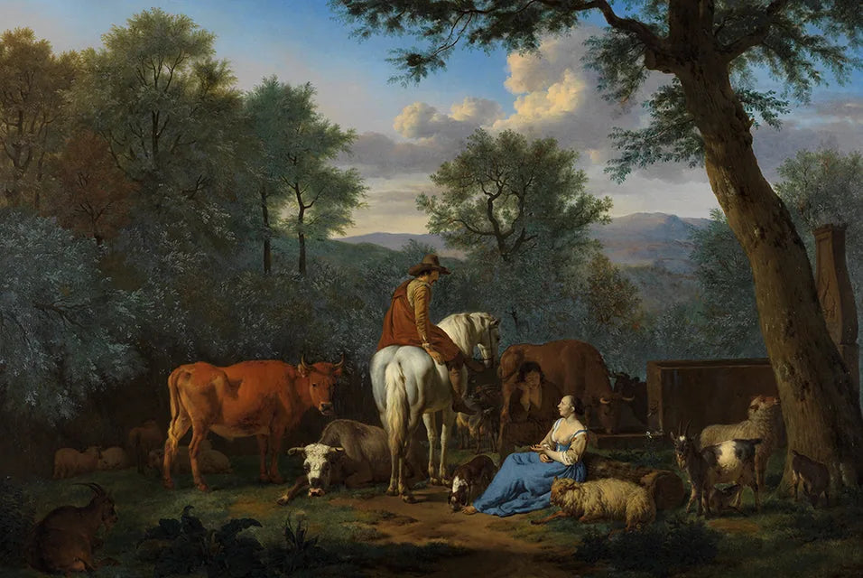 Paysage avec bétail et personnages - Adriaen van de Velde image 1 tableau peint à l’huile sur toile