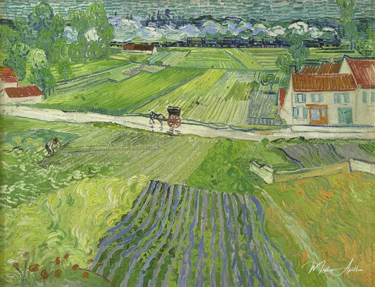 Paysage avec calèche et train - Van Gogh - Reproductions de tableaux et peintures haut de gamme