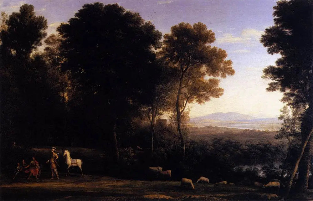Paysage avec Erminia en conversation avec le vieil homme et ses fils - Claude Lorrain image 1 copie peinte à la main à l’huile