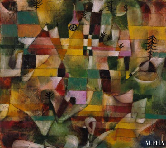 Paysage avec le clocher jaune - Paul Klee - Reproductions de tableaux et peintures haut de gamme