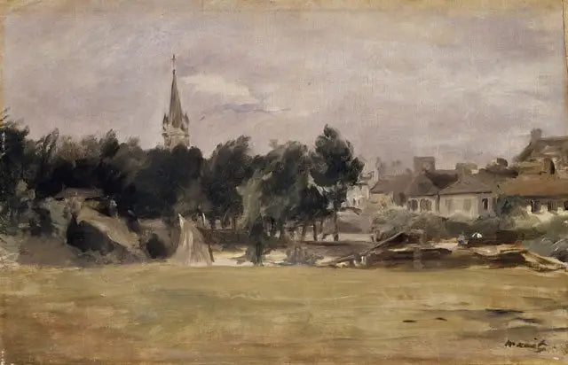 एक गांव के चर्च के साथ परिदृश्य - Édouard Manet