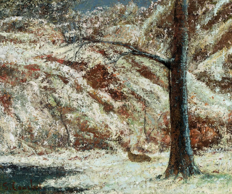 सर्दियों का परिदृश्य जिसमें एक हिरण है। - Gustave Courbet
