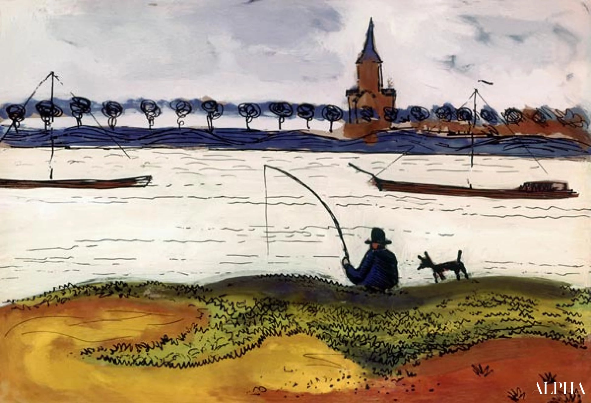 नदी का दृश्य मछुआरों के साथ - August Macke - उच्च गुणवत्ता वाली चित्रकला और पेंटिंग की प्रतियां