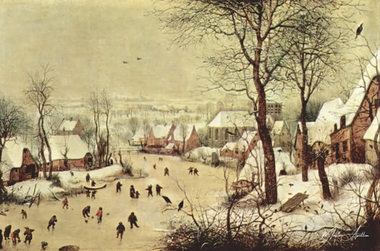 Paysage d'hiver avec patineurs et piège à oiseaux - Pieter Brueghel l'Ancien - Reproductions de tableaux et peintures haut de gamme