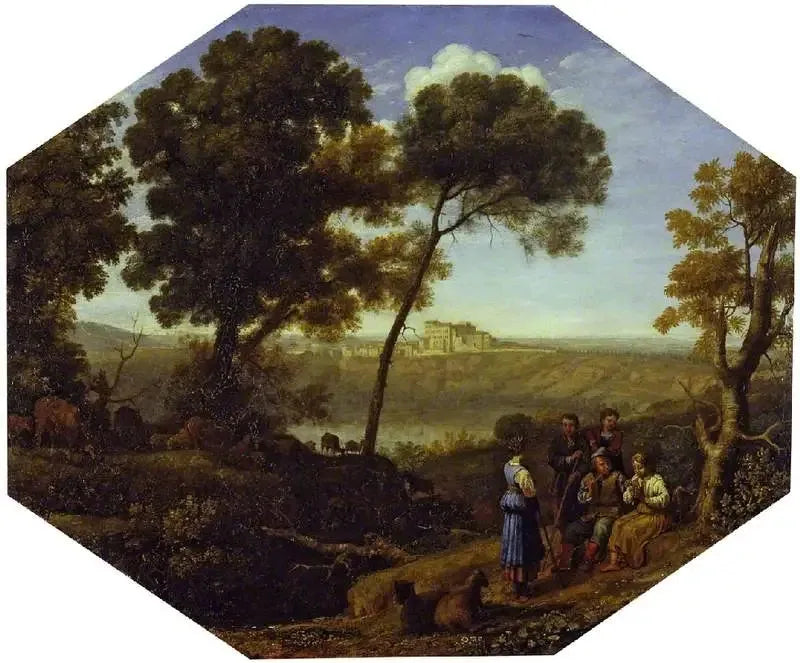 अल्बानो झील और Castel Gandolfo के साथ ग्रामीण परिदृश्य - क्लाउड लोर्रेइन
