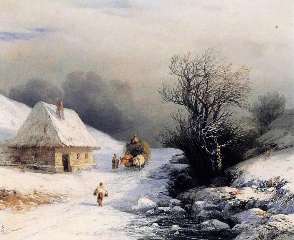 Petite charrette à bœufs russe en hiver - Ivan Aïvazovski image 1 reproduction réalisée par Alpha Reproduction