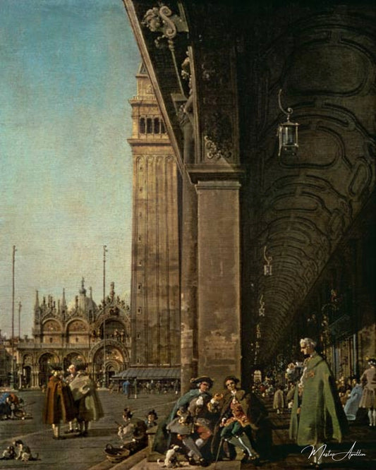 Piazza di San Marco : vue vers l'est depuis le coin sud-ouest et la colonnade du Procuratie Nuo - Canal Giovanni Antonio - Reproductions de tableaux et peintures haut de gamme