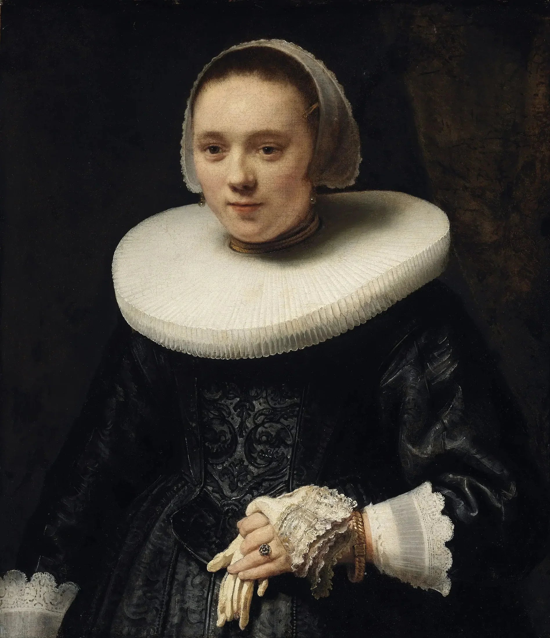 Portrait d'une femme avec des gants - Rembrandt image 1 copie peinte à la main à l’huile