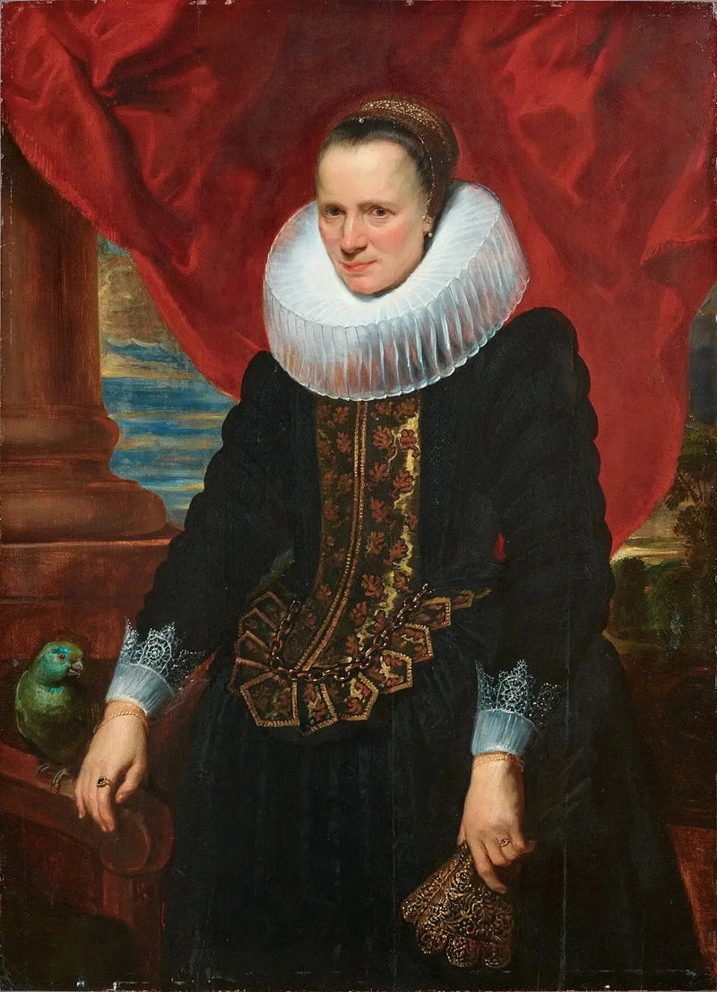 एक महिला का पोर्ट्रेट जिसमें एक तोता है - Antoine van Dyck