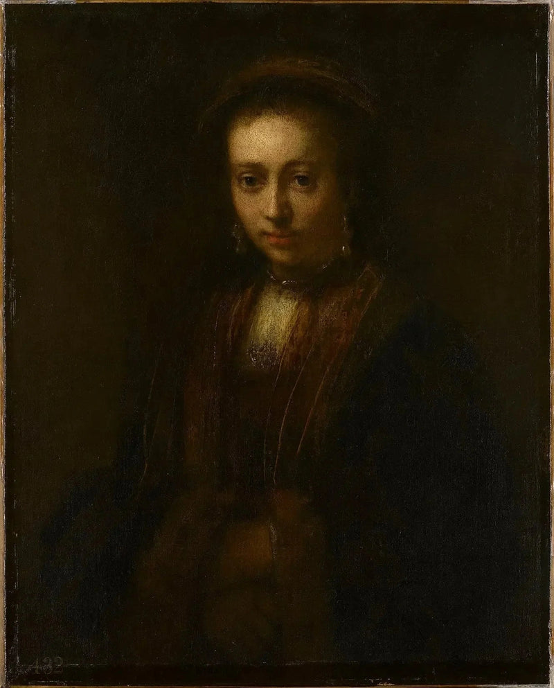 एक महिला का चित्र हाथ जोड़े हुए (हेडविग लुश्कोव्स्का, 1634 का फूल) - रेम्ब्रांट
