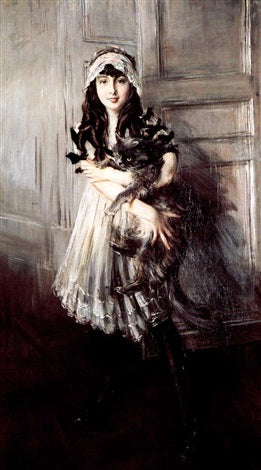 Portrait de Josefina Errazuriz Alvear tenant un chat - Giovanni Boldini image 1 copie de tableau peinte à la main