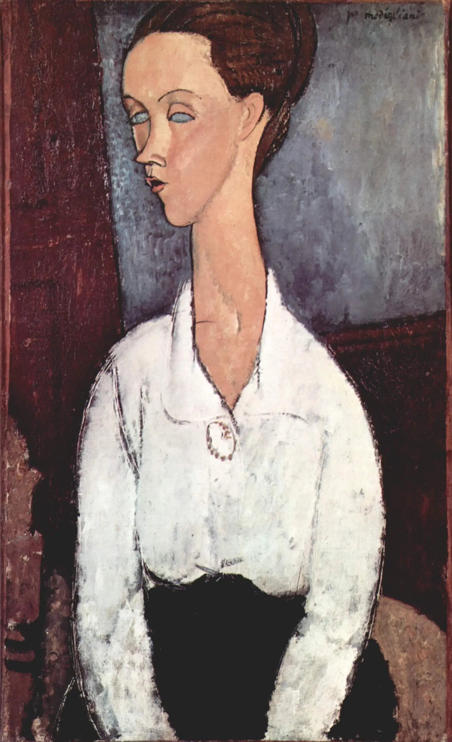 Portrait de Lunia Czechowska en chemisier blanc - Amedeo Modigliani image 1 reproduction de peinture à l’huile