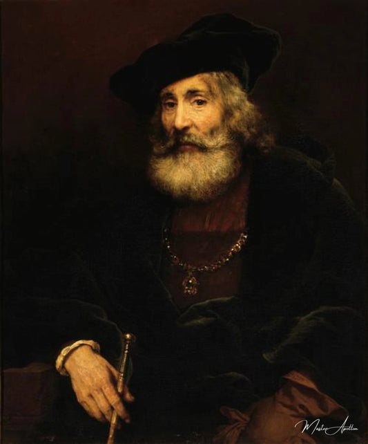 Portrait d'un homme âgé avec le bâton et le chapeau - Rembrandt van Rijn - Reproductions de tableaux et peintures haut de gamme