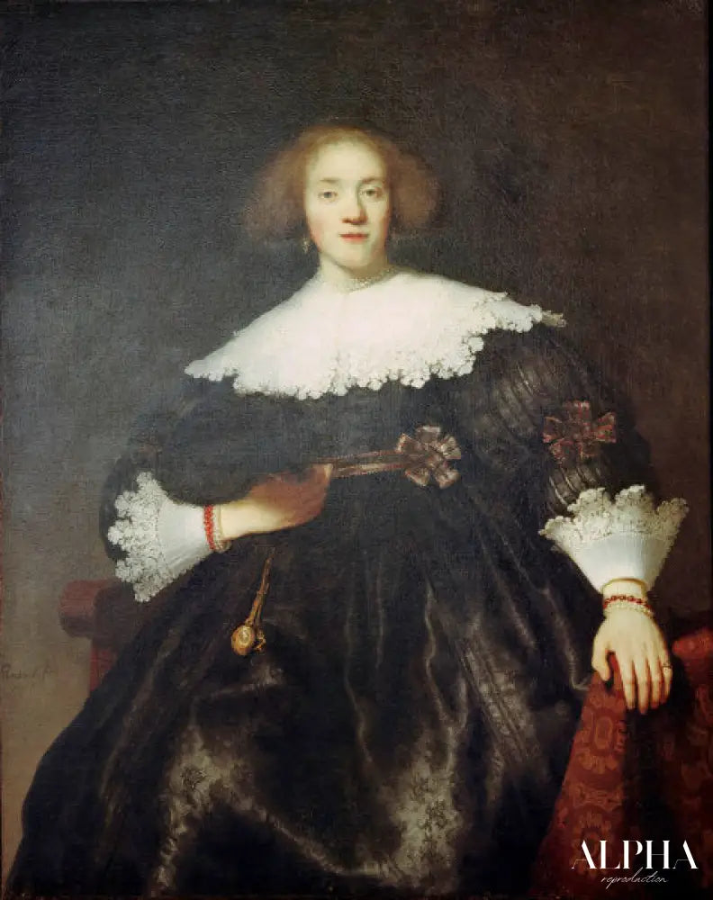 Portrait d'une femme avec un éventail - Rembrandt van Rijn - Reproductions de tableaux et peintures haut de gamme