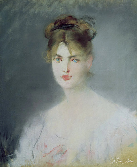 Portrait d'une jeune femme aux cheveux blonds et aux yeux bleus - Edouard Manet - Reproductions de tableaux et peintures haut de gamme