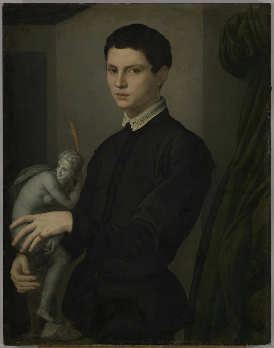 Portrait de jeune homme tenant une statuette, dit autrefois Portrait de Baccio Bandinelli (1493-1560) - Il Bronzino