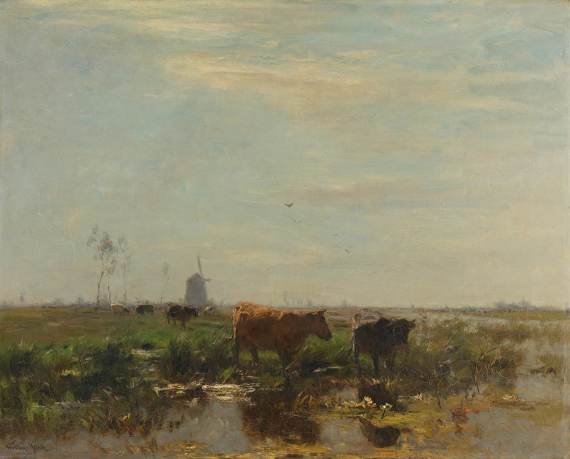 Prairie avec des vaches au bord de l'eau - Willem Maris