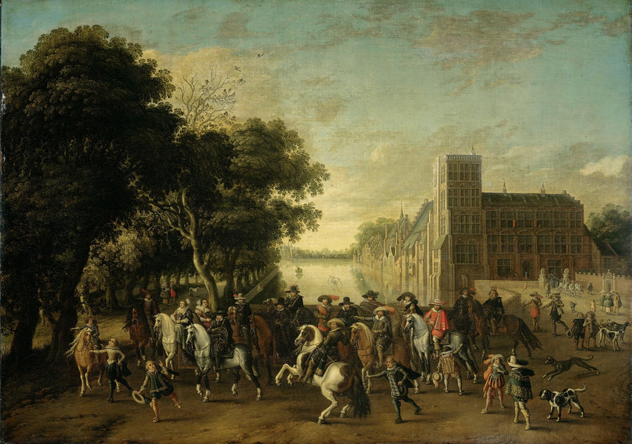 Le prince Maurits en compagnie, entre autres, du prince Frederik Hendrik, de Frederik V et de son épouse Elizabeth Stuart, roi et reine de Bohême, au Buitenhof de La Haye - Paulus van Hillegaert