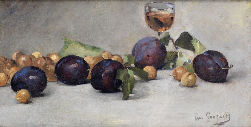 prunes, सूखे अंगूर और पानी का गिलास - Eva Gonzalès