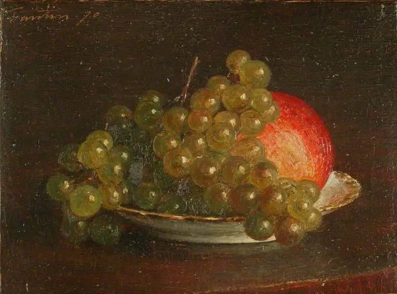 सफेद किशमिश और सेब एक प्लेट में - हेनरी फैंटिन-लाटूर