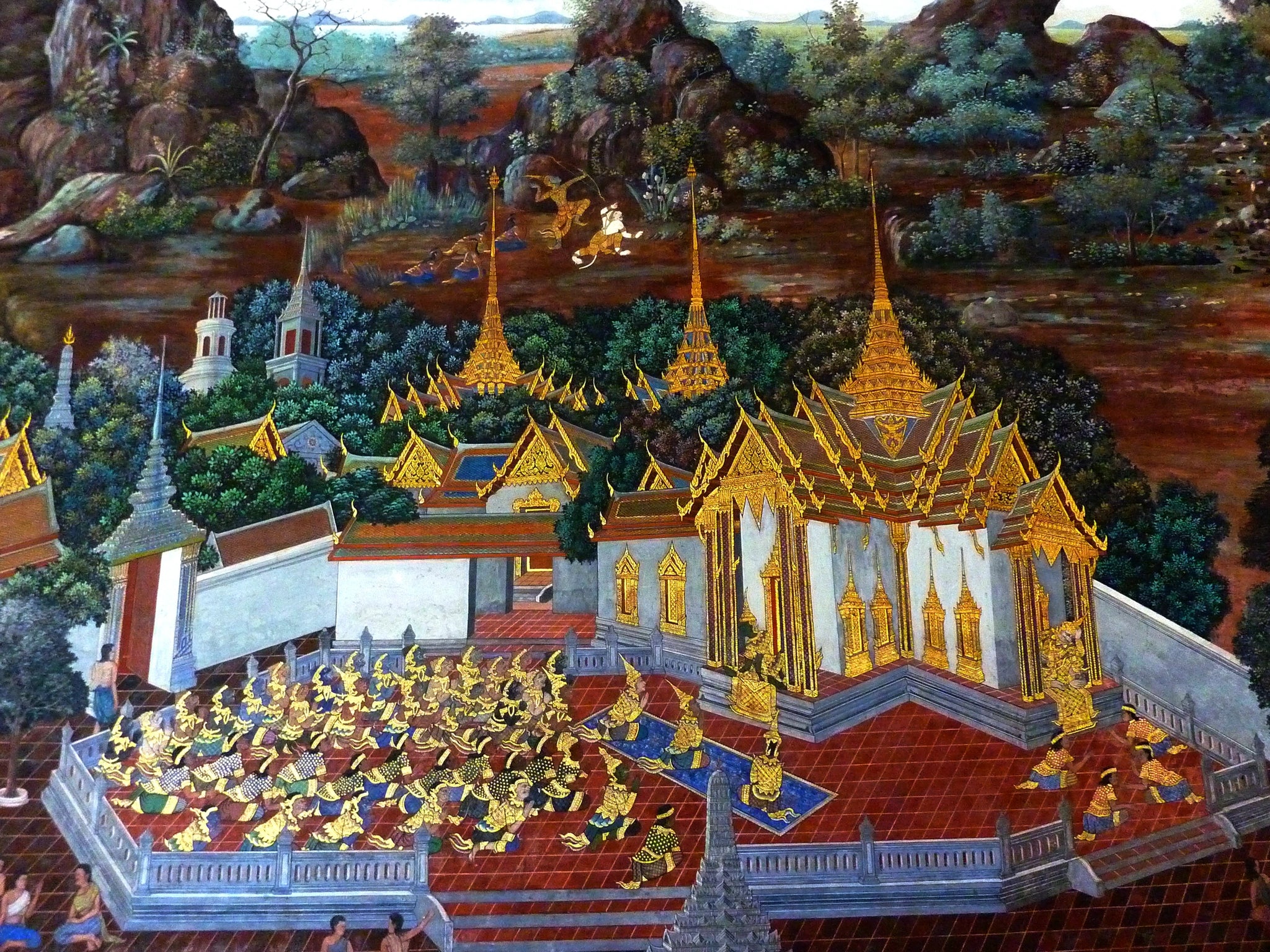 Ramakien, panneau 140 du cloître de Wat Phra Kaew, Ateliers royaux de Bangkok, fin du XVIIIe siècle, restauré depuis