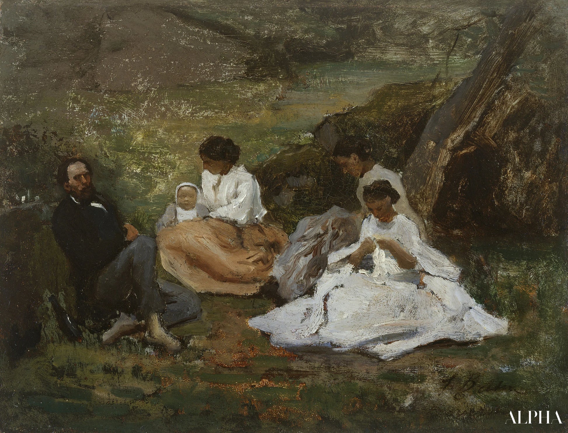 Réunion de famille à Bourron-Marlotte (Théodore de Banville en forêt de Fontainebleau) - Jules Breton - Reproductions de tableaux et peintures haut de gamme