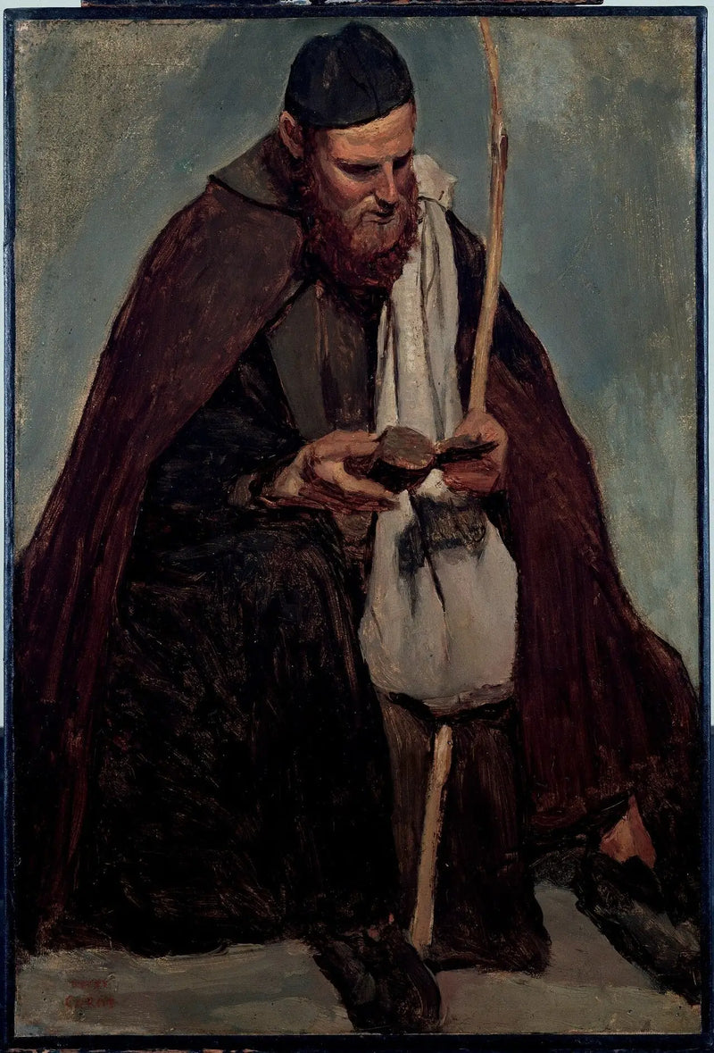 रोम, इतालवी मठवासी बैठे पढ़ रहे हैं - जीन-बैप्टिस्ट कैमिले कोरो