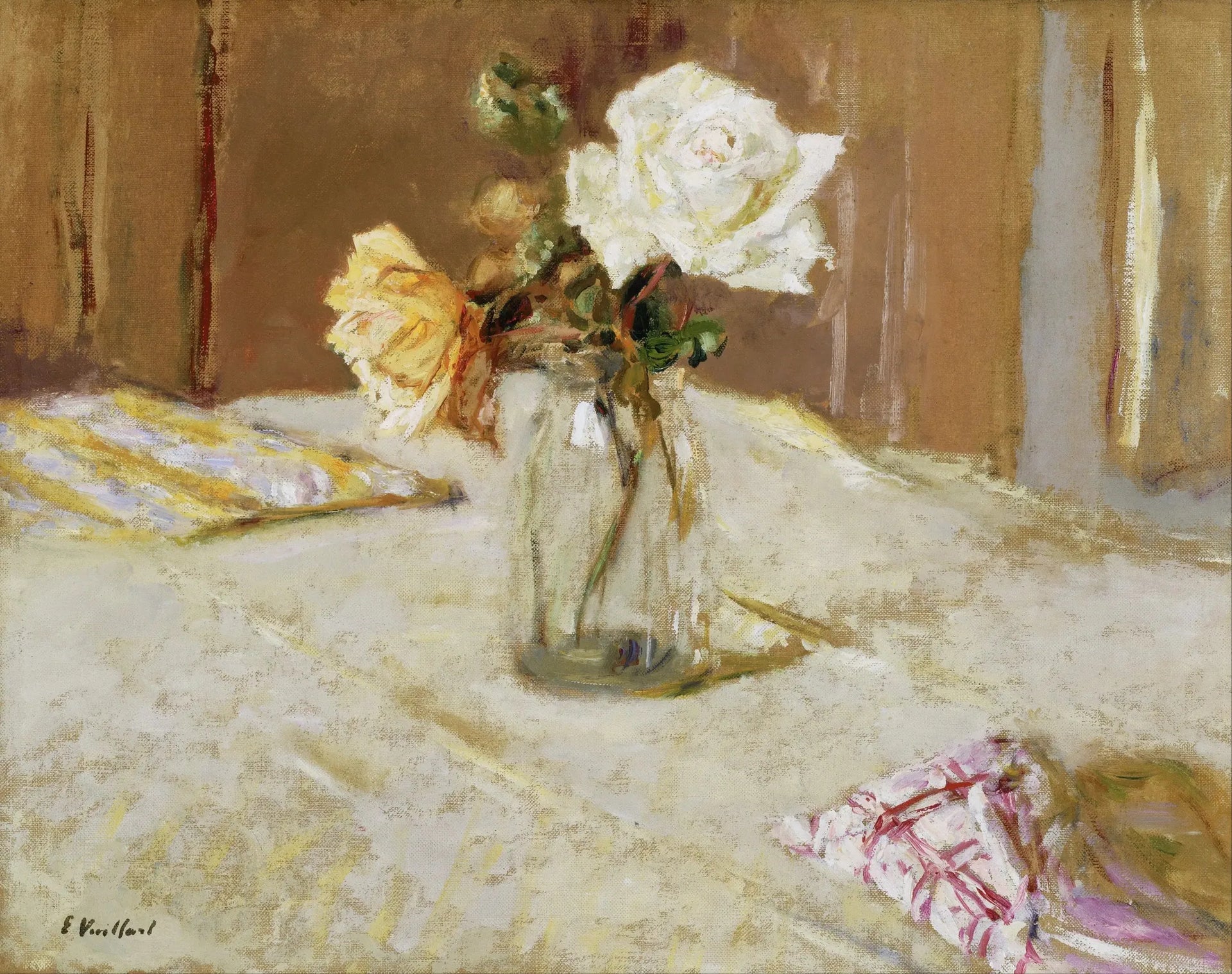 Roses dans un vase de verre - Édouard Vuillard image 1 reproduction artisanale de tableau