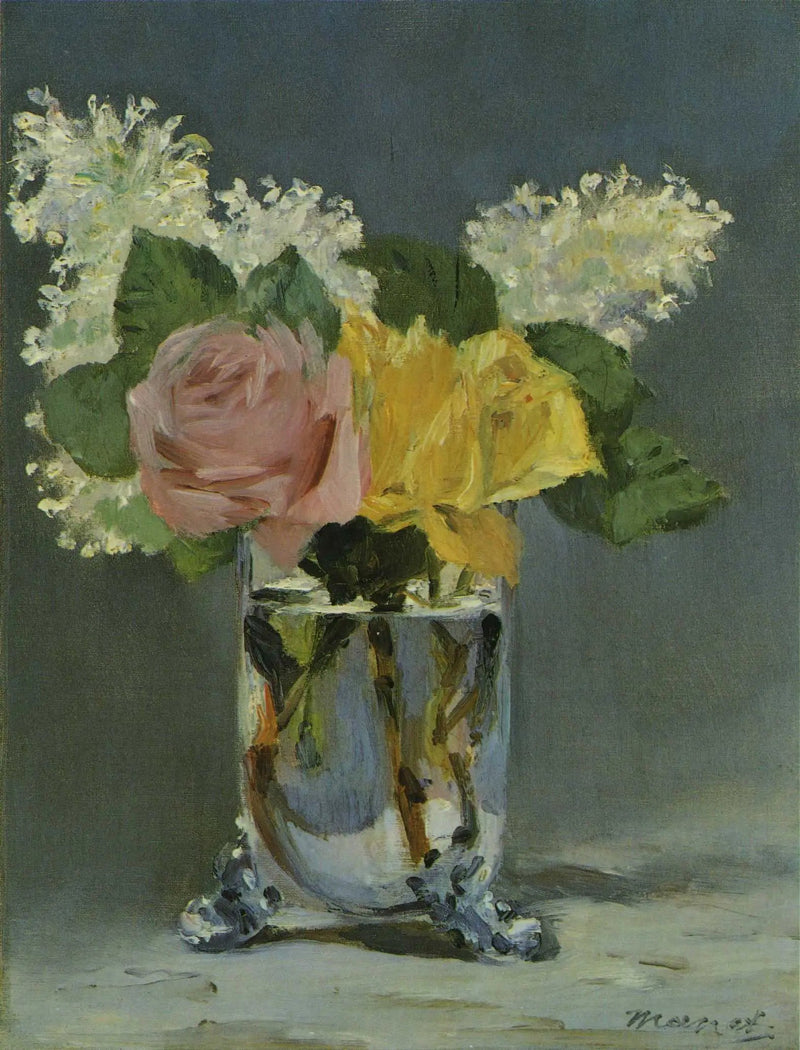 एक फूलदान में गुलाब और लिलाक - Édouard Manet