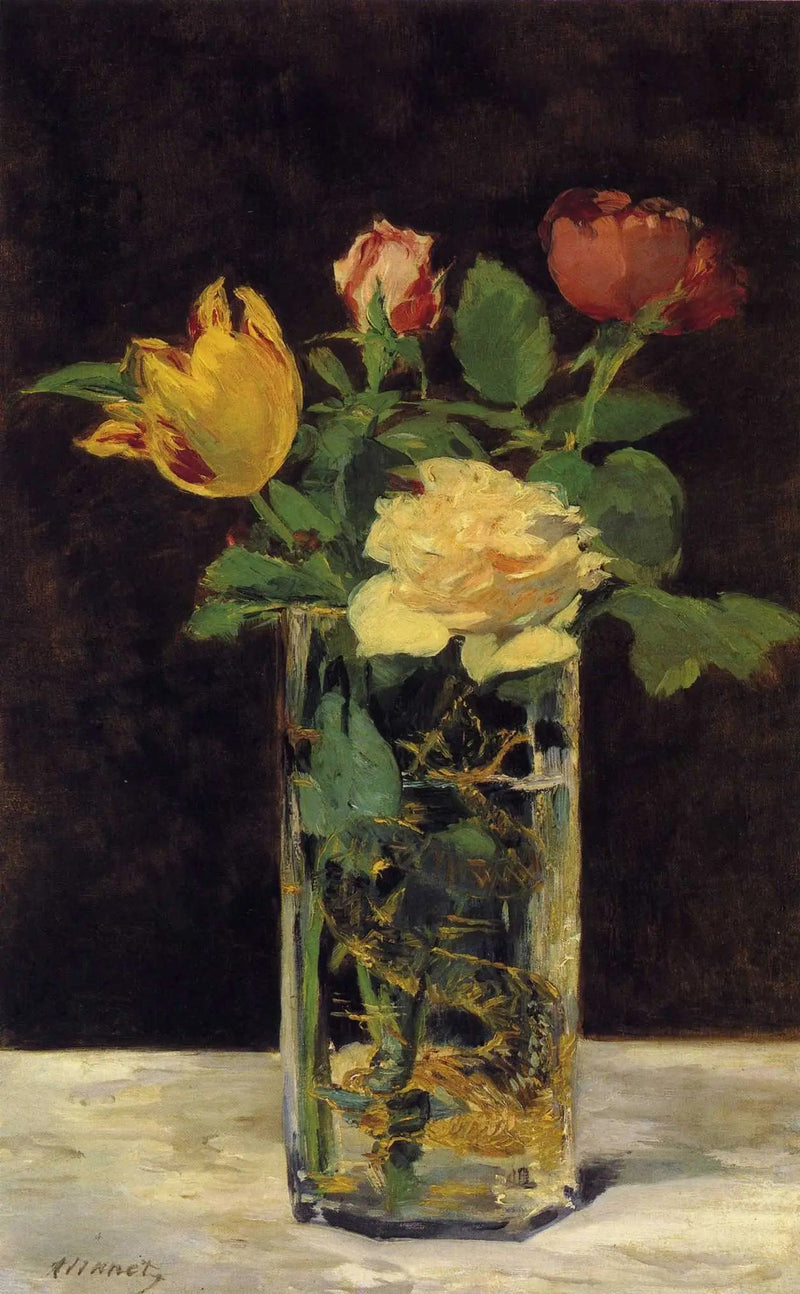 एक फूलदान में गुलाब और ट्यूलिप - Édouard Manet