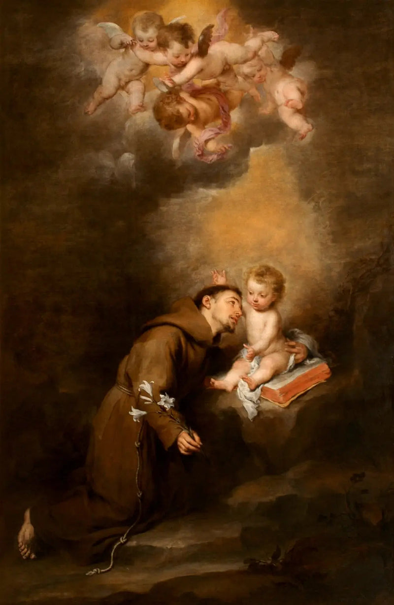 संत एंटोनी दे पैडुआ के साथ बच्चे के साथ - बारटोलोमे़ Esteban Murillo