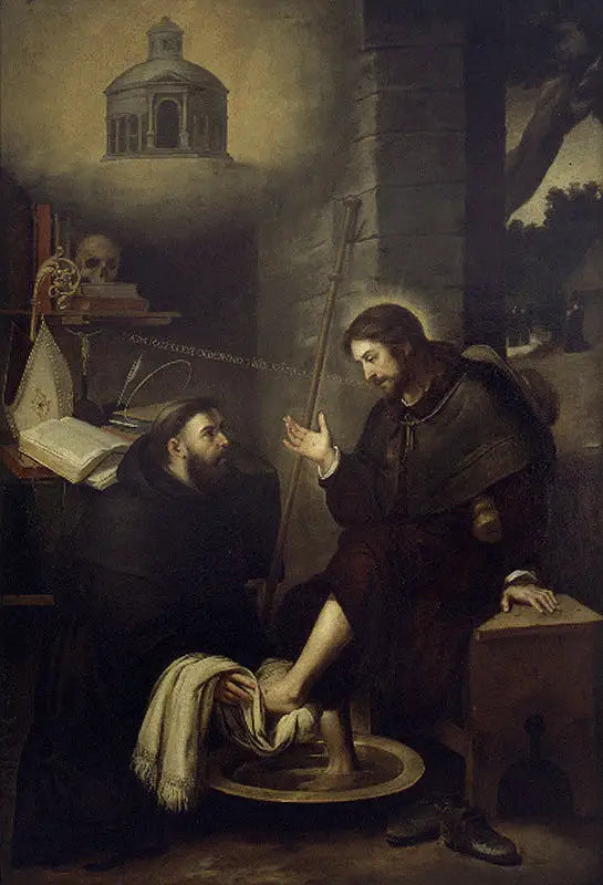 सेंट ऑगस्टिन यीशु के पैर धो रहे हैं - बारटोलोमे़ Esteban Murillo