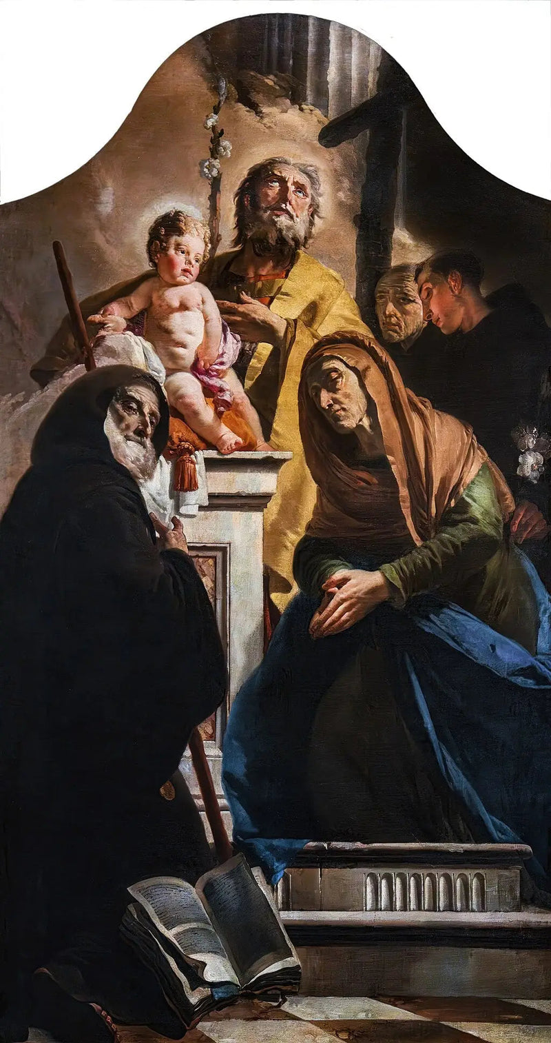 संत जोसेफ और बच्चे यीशु और संत फ्रांसिस ऑफ़ पॉल, ऐनी, Antoine और पीटर ऑफ़ Alcántara - जियोवानी बैटिस्टा टिएपोলো