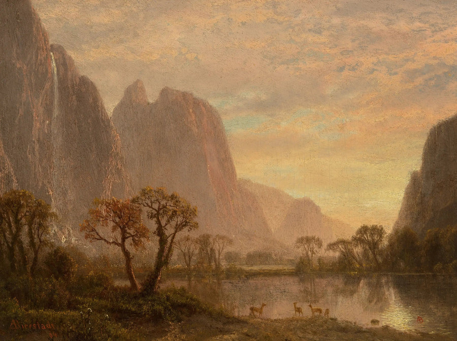 सेंटिनल फॉल्स और कैथेड्रल पीक्स योसेमाइट घाटी में - अल्बर्ट बियरस्टैड