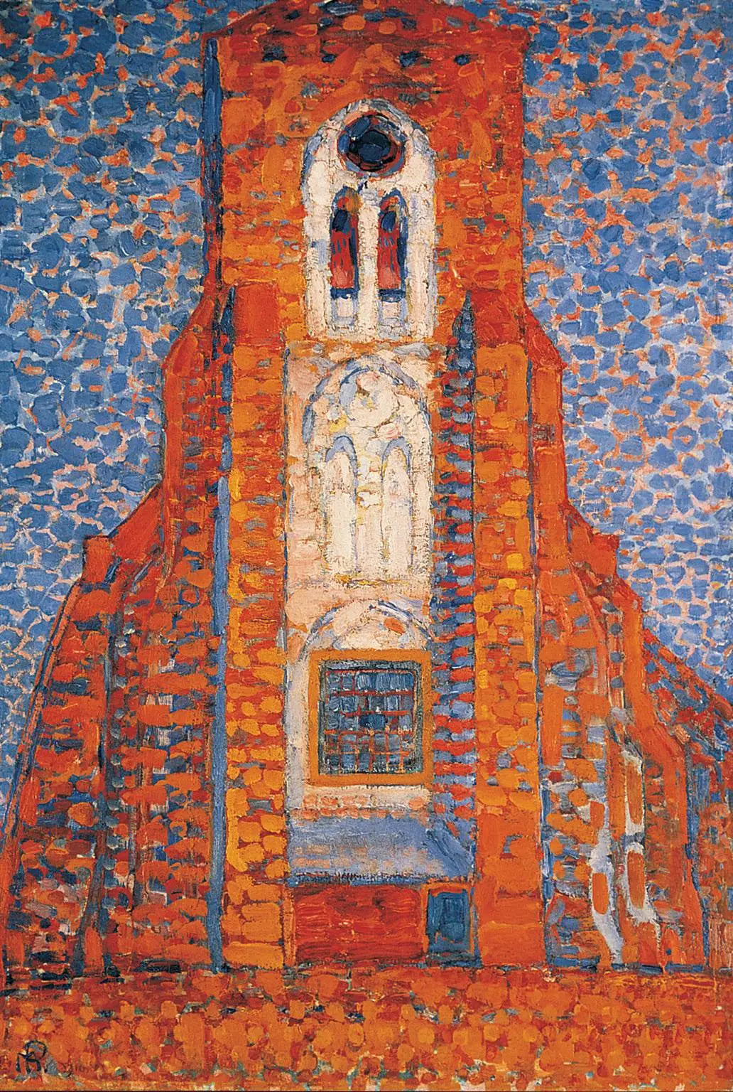 Reproduction du tableau « Soleil, Église de Zélande ; Façade de l'église de Zoutelande - Piet Mondrian » par Alpha Reproduction en peinture à l’huile