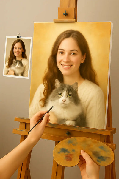 🎨 Tableau personnalisé - Animal et Personne – Peinture à l’Huile Unique - Alpha Reproduction