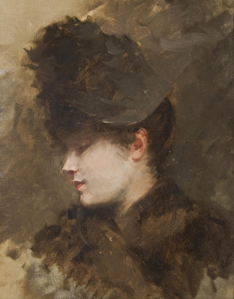 महिला के सिर का चित्र, टोपी पहने, प्रोफ़ाइल में - Giuseppe De Nittis