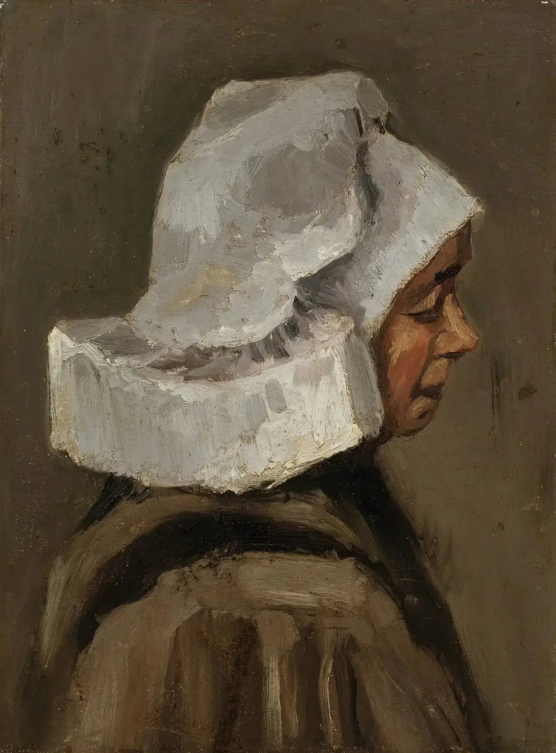 Tête de paysanne au bonnet blanc - Vincent van Gogh image 1 reproduction de peinture à l’huile