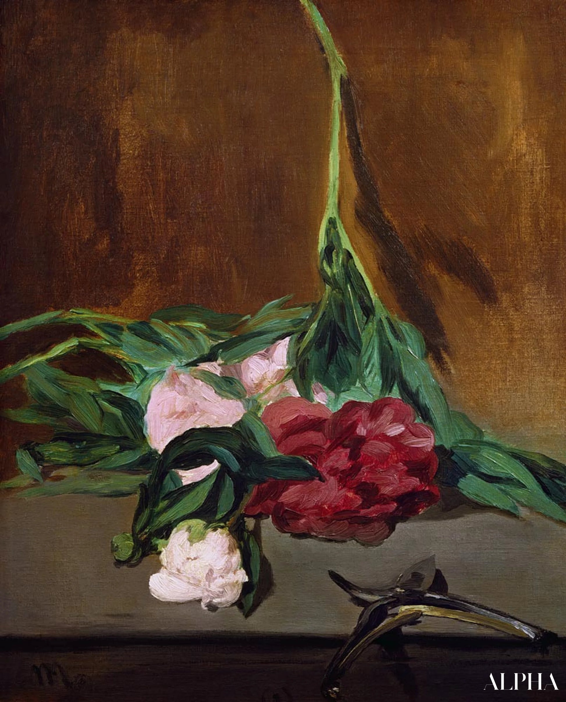 Tige de pivoines et sécateurs - Edouard Manet - Reproductions de tableaux et peintures haut de gamme