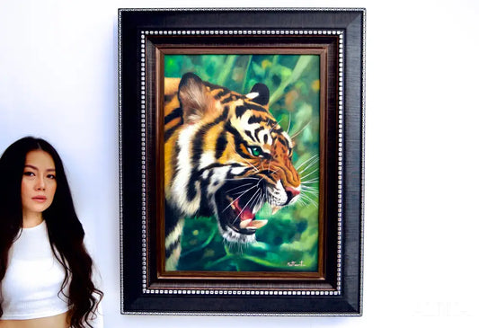 Tiger with Green Eyes - Ketwalin | 50 x 70 cm Reproductions de tableaux à la peinture à l’huile