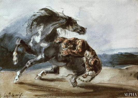 Tigre attaquant un cheval sauvage - Eugène Delacroix - Reproductions de tableaux et peintures haut de gamme